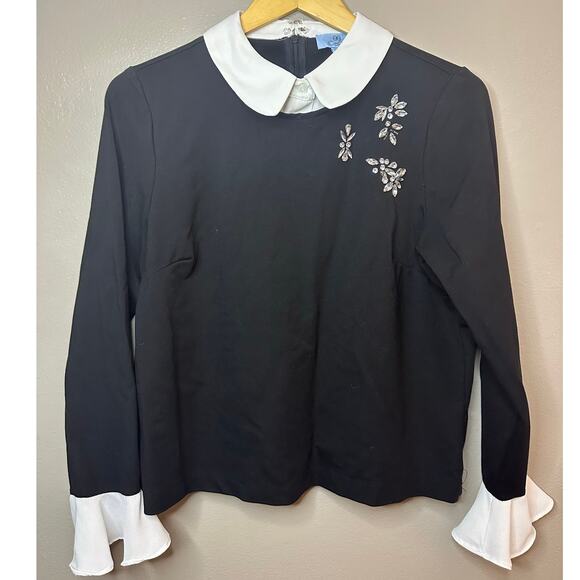 Cece Women's Embellished Layered Look Top Black Sz L Chic Effortless Style - Picture 5 of 10